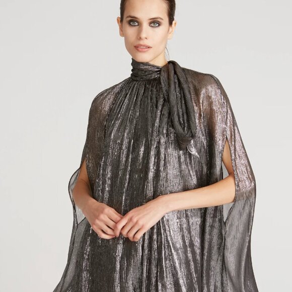 Halston | OPHELIA LUREX CHIFFON DRESS | Silver cape dress - Picture 3 of 6